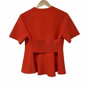 Proenza Schouler Womens Flare Knit Short Sleeve Peplum Top Size M Orange Luxury